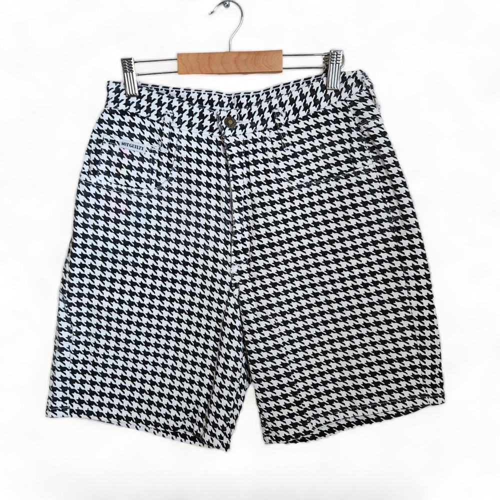 Vintage 90's Y2K Houndstooth Jean Shorts Women's M Not Guilty USA Bermuda Black